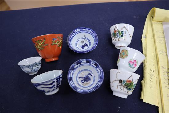 A group of Chinese porcelain cups and a brush washer